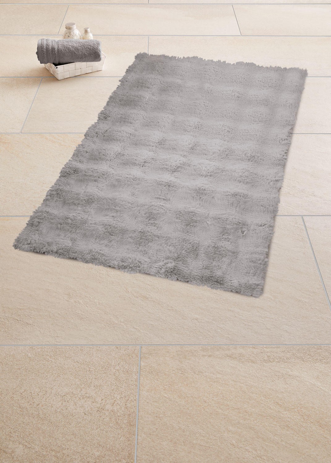 FÜRDŐSZOBASZŐNYEG  60/90 cm  világosszürke   - világosszürke, Basics, műanyag/textil (60/90cm) - Kleine Wolke
