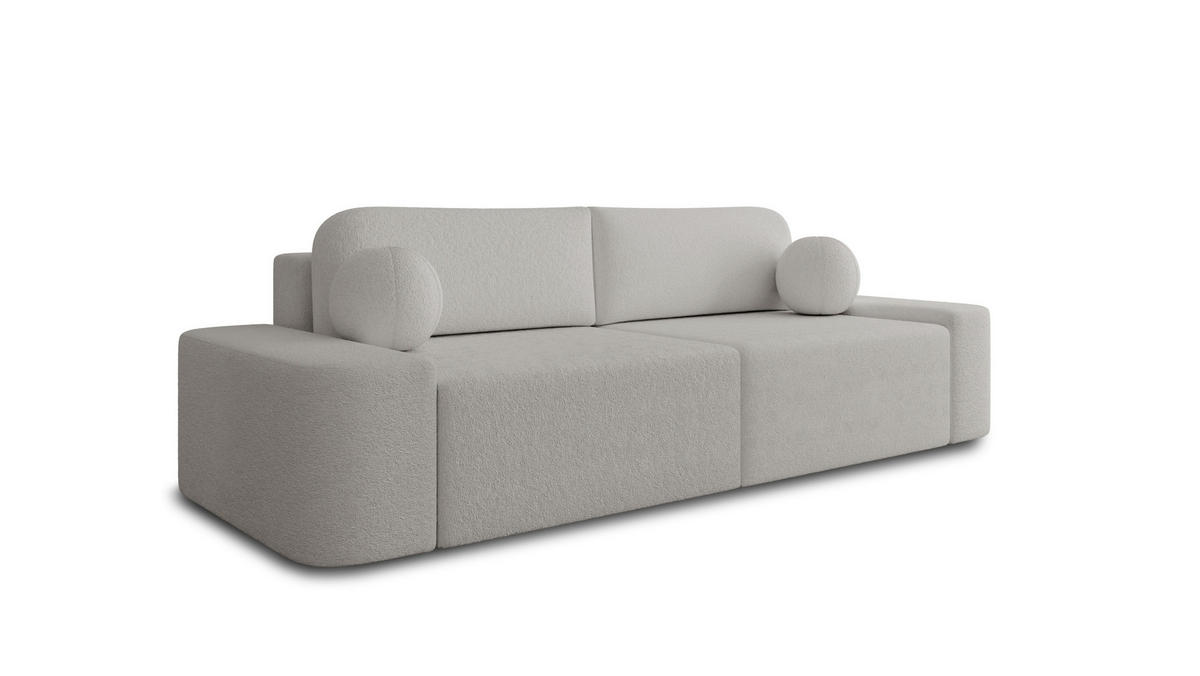 ECKSOFA OVAL Hellgrau Bouclé Rückenkissen, Schlaffunktion, Rücken echt, Stauraum  - Hellgrau/Schwarz, Design, Kunststoff/Textil (268/110cm) - MID.YOU