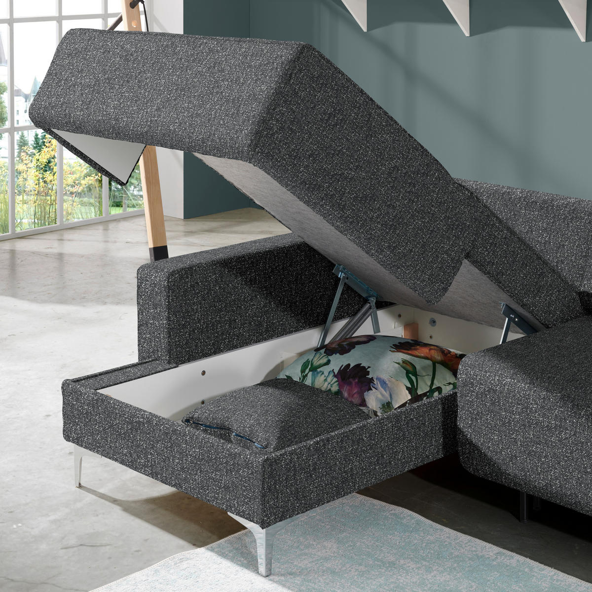 ECKSOFA  in Mikrovelours Anthrazit  160/248 cm  - Anthrazit/Alufarben, Design, Textil/Metall (160/248cm) - Sedda