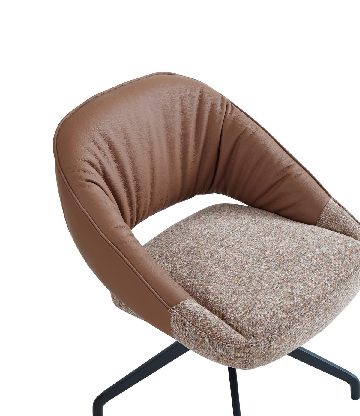 ARMLEHNSTUHL  Sitzfläche 360° drehbar, automatische Rückholfunktion Leinenoptik Echtleder  Schwarz, Cognac  - Cognac/Schwarz, Design, Leder/Textil (60/81/63.5cm) - Dieter Knoll