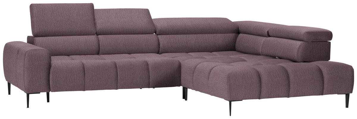 ECKSOFA in Samt, Webstoff Flieder  - Flieder/Schwarz, Design, Textil/Metall (300/216cm) - Welnova