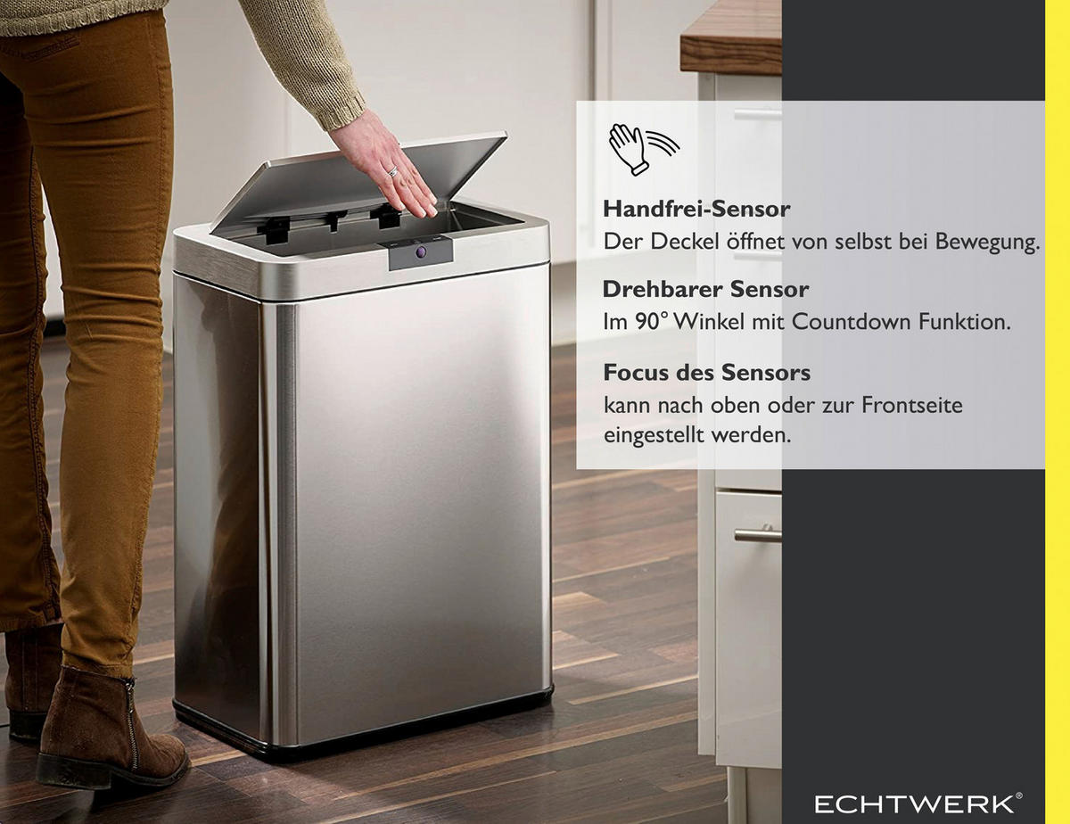 ABFALLEIMER 48 L  - Silberfarben/Schwarz, Trend, Kunststoff/Metall (40.3/25.3/57.4cm) - Echtwerk