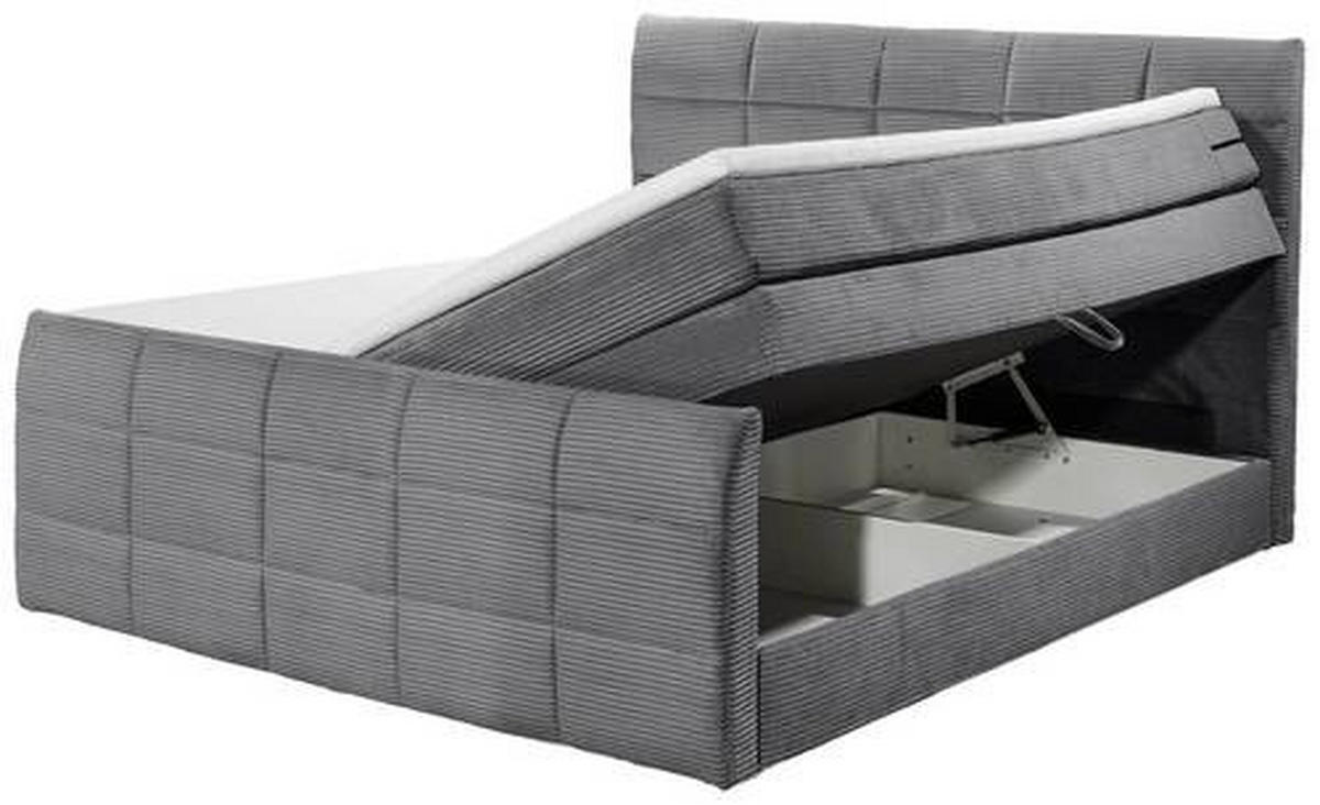 BOXSPRINGBETT 180/200 cm,  in Dunkelgrau, gepolstertes Kopfteil, Bettkasten, Topper, Matratzen, Wendematratze mit unterschiedlichen Härtegraden, H3 + H4 = fest + sehr fest  - Dunkelgrau/Schwarz, MODERN, Holzwerkstoff/Kunststoff (180/200cm) - MID.YOU