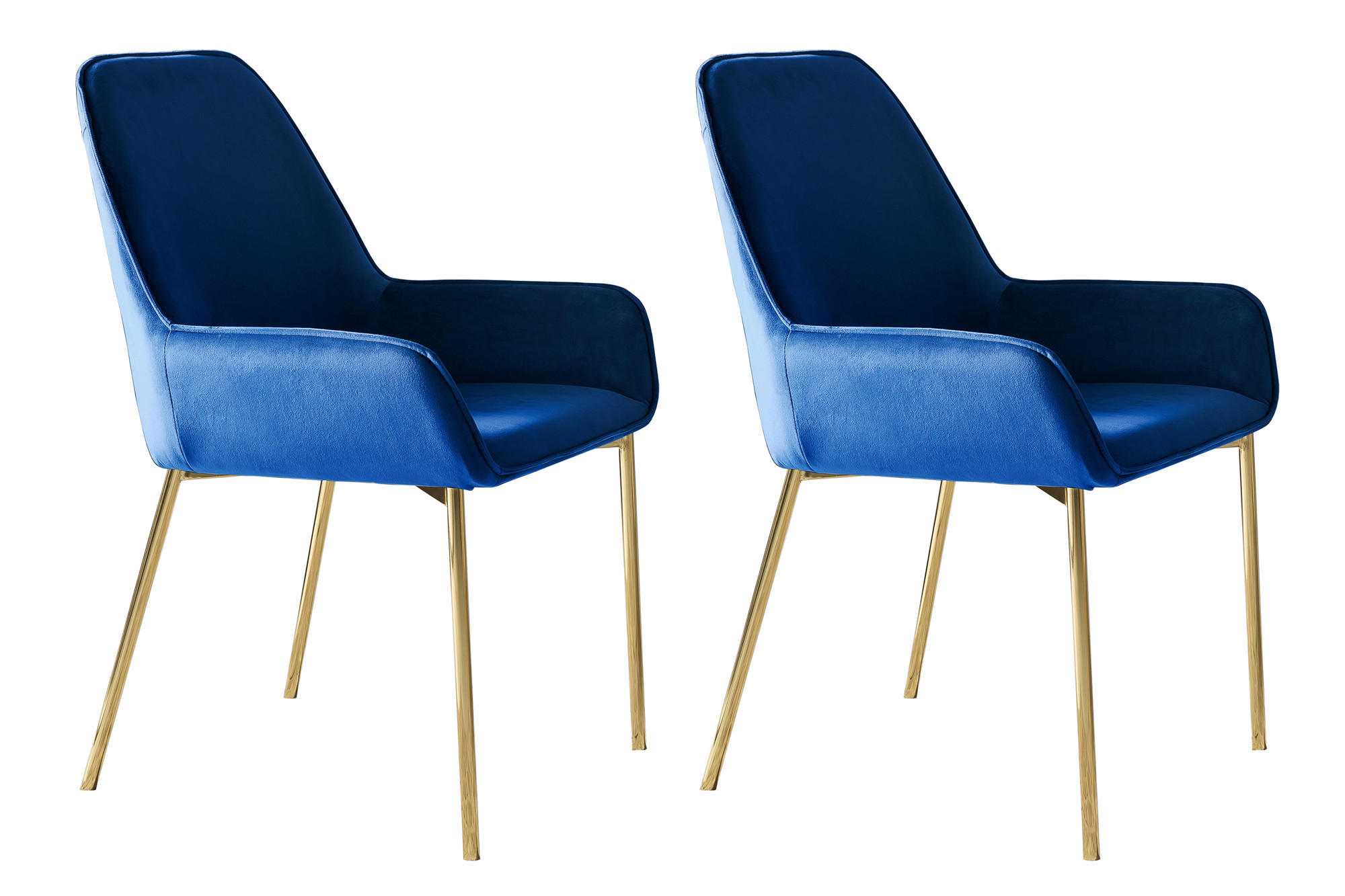 ARMLEHNSTUHL-SET 2 Stück  in Samt  - Blau/Goldfarben, MODERN, Textil/Metall (58/89/58cm) - Livetastic
