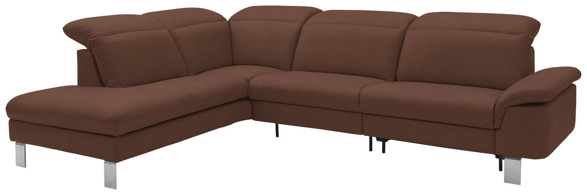 ECKSOFA in Echtleder Braun  233/309 cm  - Edelstahlfarben/Braun, Design, Leder/Metall (233/309cm) - Dieter Knoll