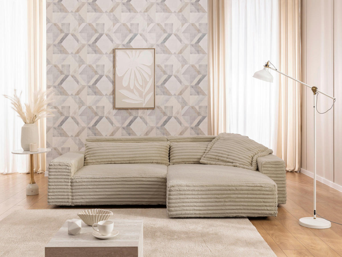 ECKSOFA Curduroy in Cord Hellbraun Rückenkissen  251/142 cm  - Hellbraun/Schwarz, Design, Kunststoff/Textil (251/142cm) - P & B