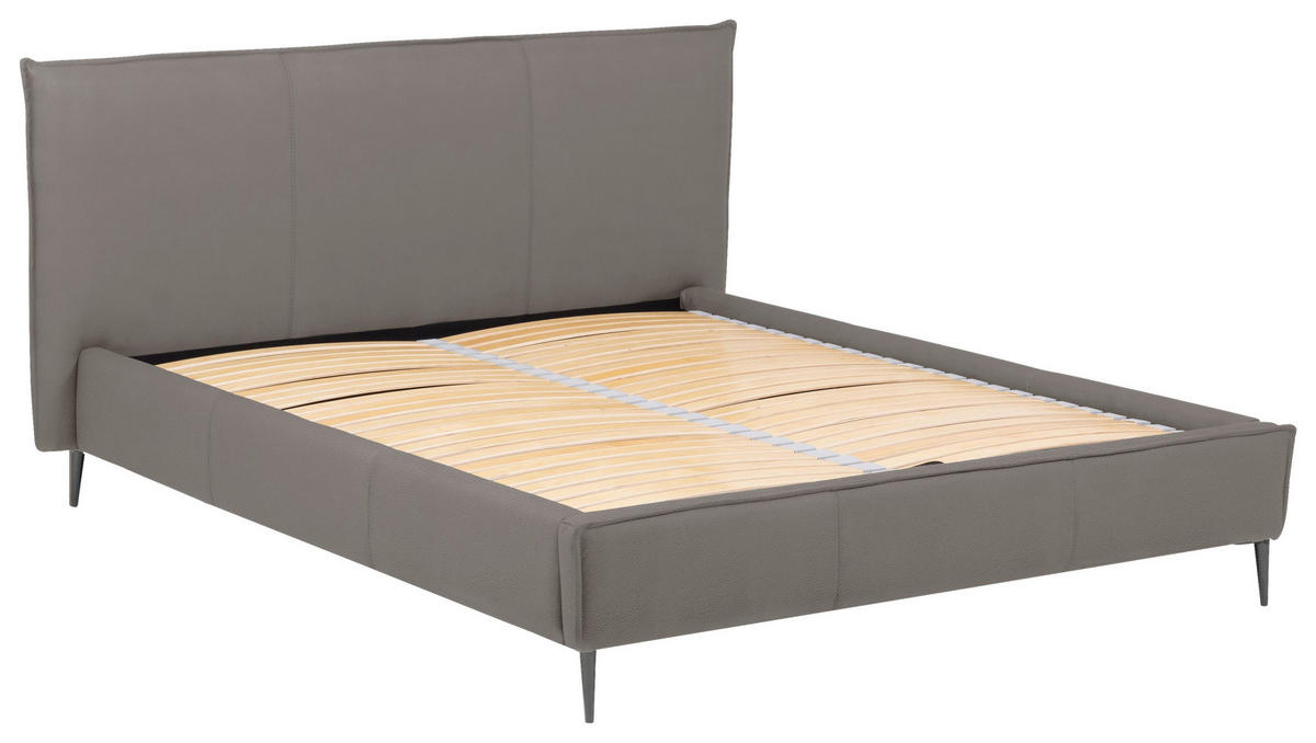 POLSTERBETT 200/200 cm,  in Grau, gepolstertes Kopfteil, Lattenrost, Bettkasten,  - Schwarzchrom/Grau, KONVENTIONELL, Leder/Holz (200/200cm) - Esposa