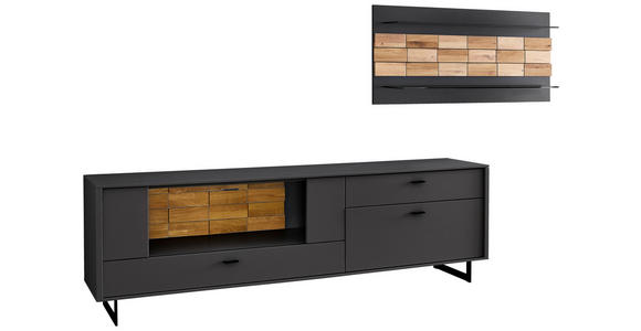 WOHNWAND  in Grau, Eichefarben  299,4/170,4/46,4 cm  - Eichefarben/Anthrazit, Design, Glas/Holz (299,4/170,4/46,4cm) - Novel