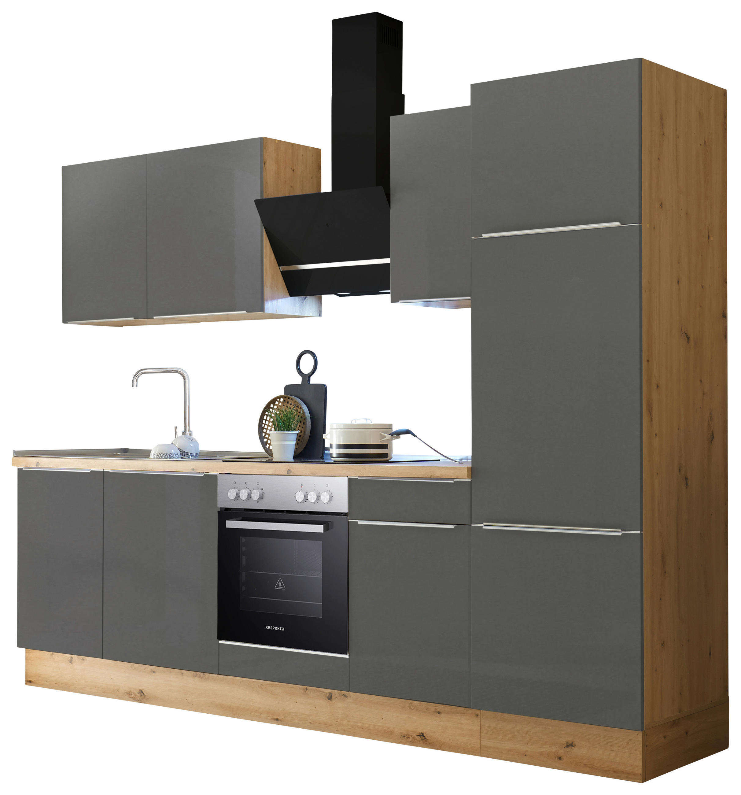 KÜCHENBLOCK 280/211/60 cm   in Anthrazit, Grau, Eiche Artisan  - Anthrazit/Alufarben, LIFESTYLE, Holzwerkstoff/Kunststoff (280/211/60cm) - Respekta