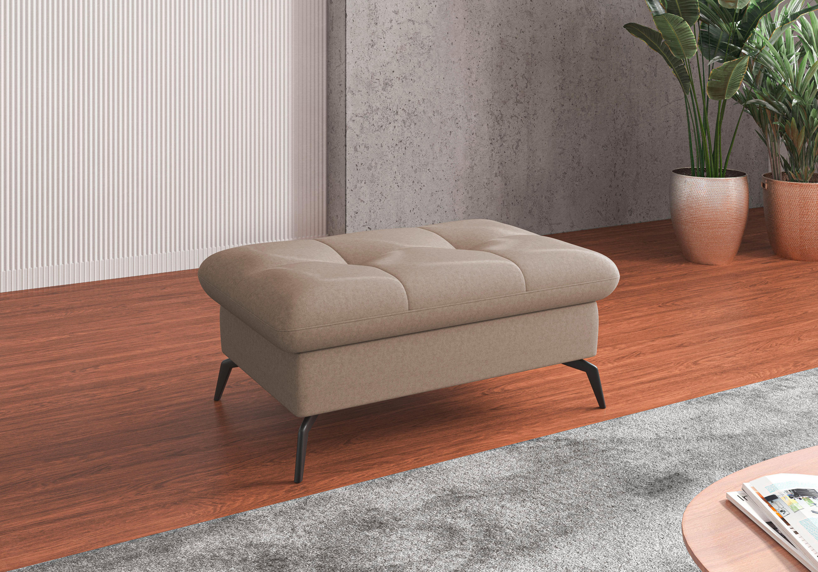 HOCKER Flachgewebe Taupe  - Taupe/Schwarz, KONVENTIONELL, Textil/Metall (102/47/69cm) - Sit & More