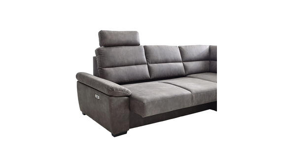 Wohnlandschaft inkl.Funktionen Grau Lederlook - Dunkelbraun/Grau, KONVENTIONELL, Kunststoff/Textil (193/251cm) - Cantus