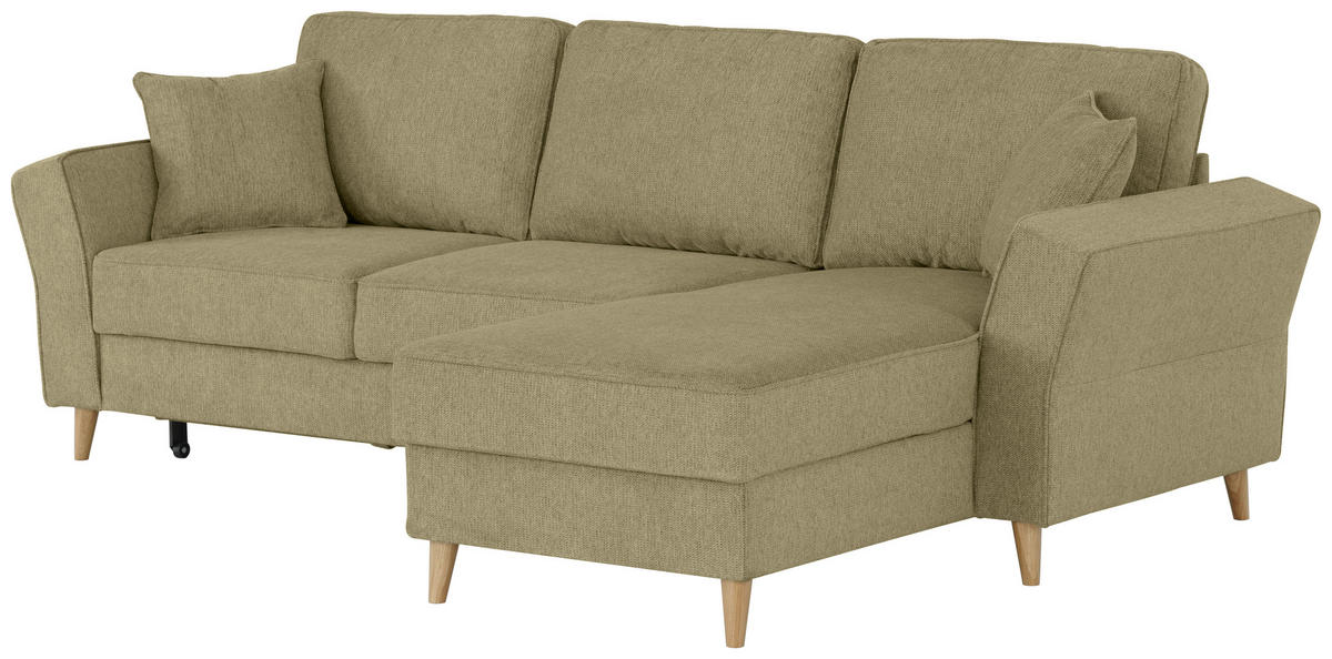 ECKSOFA in Flachgewebe Grün  - Eichefarben/Grün, Konventionell, Holz/Textil (265/159cm) - Carryhome