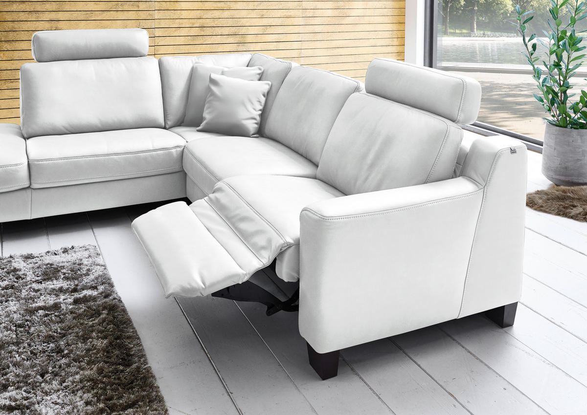 ECKSOFA in Echtleder Weiß  235/259 cm  - Eichefarben/Weiß, Design, Leder/Holz (235/259cm) - Valdera
