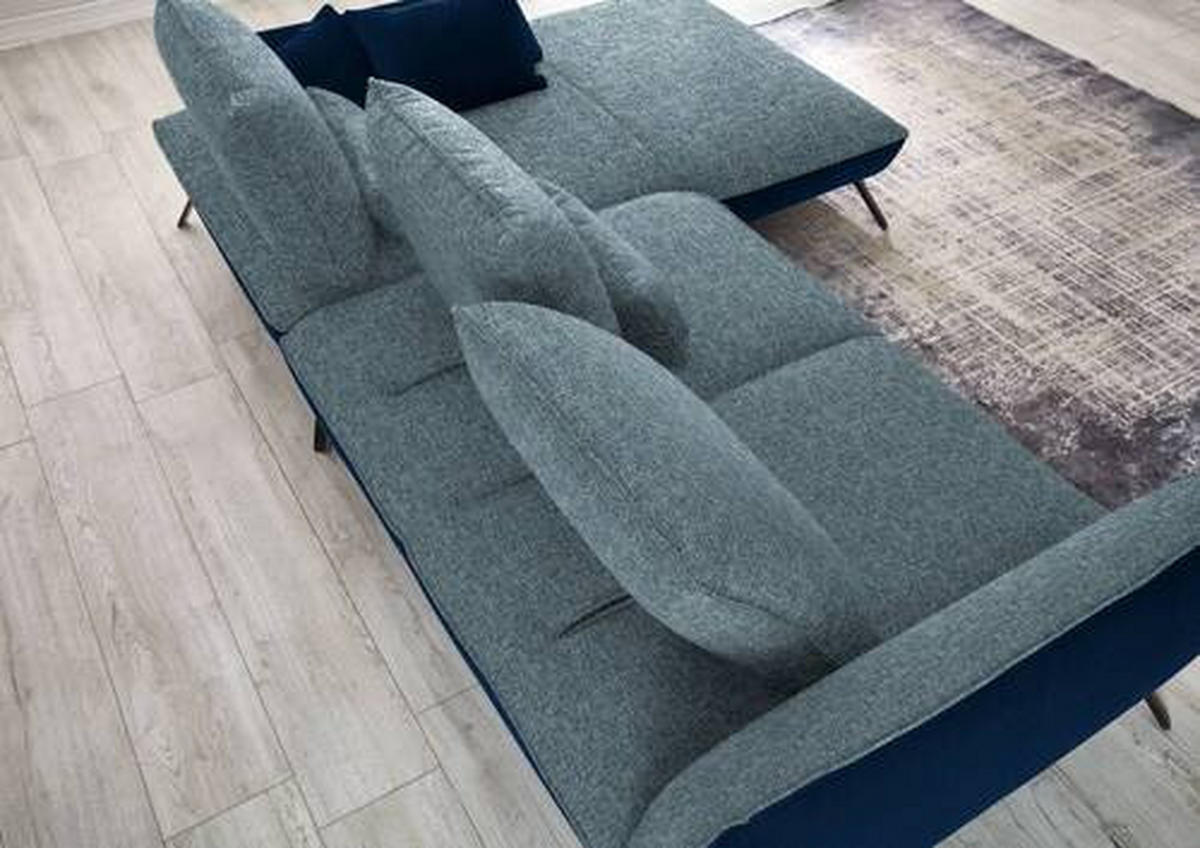 ECKSOFA  in Flachgewebe Blau  301/191 cm  - Blau/Schwarz, Design, Textil/Metall (301/191cm) - Moderano