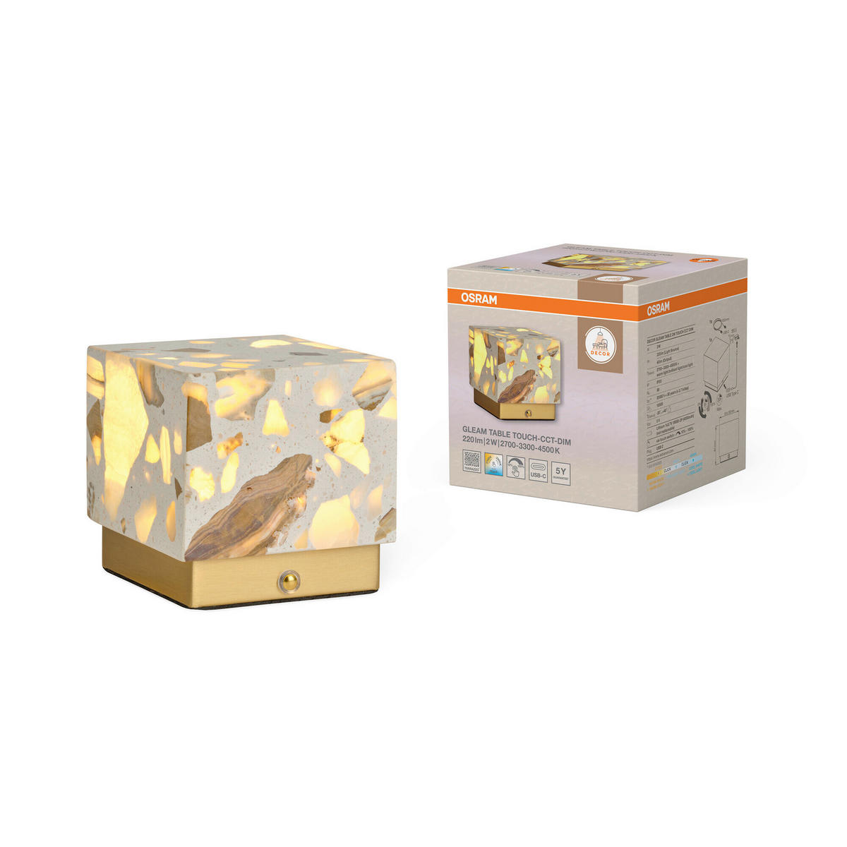 LED-TISCHLEUCHTE 10/10/9,7 cm   - Beige, Design, Stein (10/10/9,7cm) - Osram