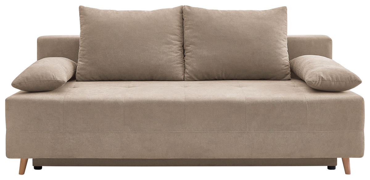 SCHLAFSOFA LUMOS Samt Braun  inkl. Rückenkissen, Armlehnenkissen, Schlaffunktion, Rücken echt, Stauraum  - Naturfarben/Braun, Design, Textil (206/96/96cm) - P & B