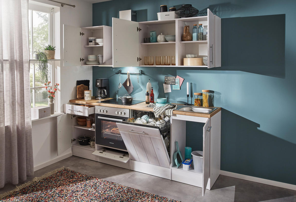 KÜCHENLEERBLOCK 220 cm   in Weiß, Lärchefarben  - Wildeiche/Edelstahlfarben, Basics, Holzwerkstoff/Metall (220cm) - Respekta