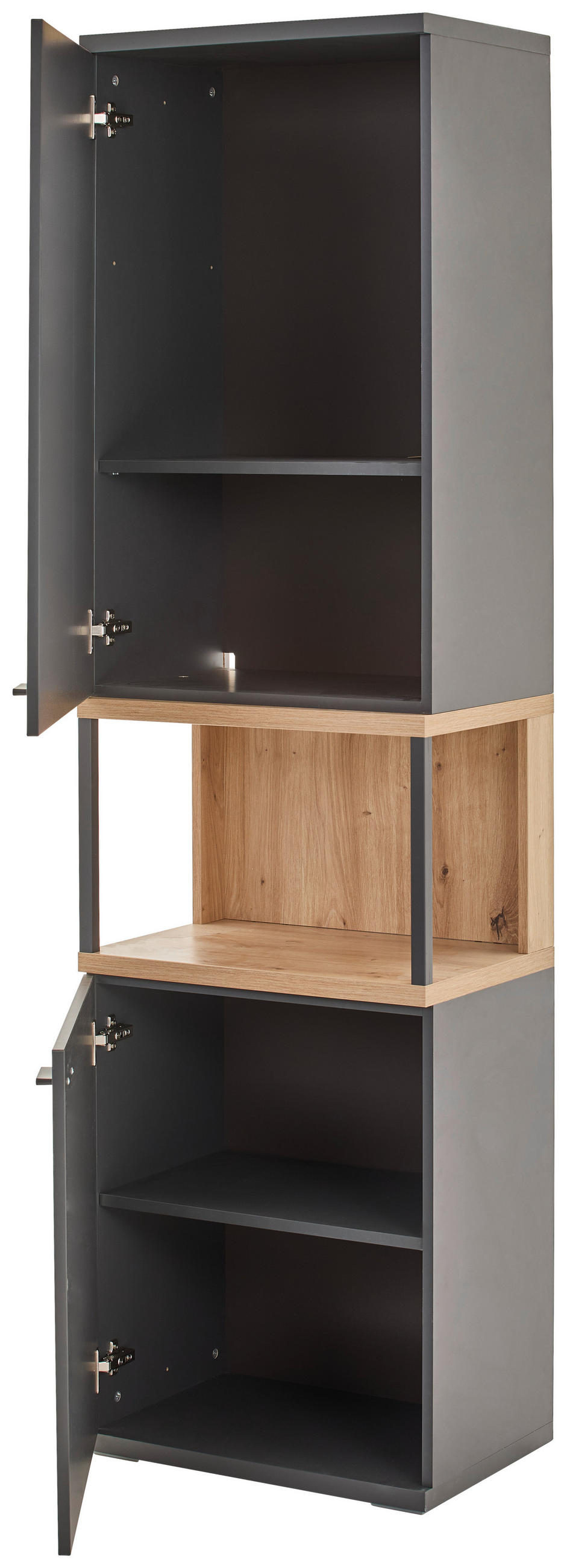 VITRINE  in Grau, Eiche Artisan - Schwarz/Eiche Artisan, KONVENTIONELL, Holzwerkstoff/Metall (55,1/199/37,2cm) - Hom`in