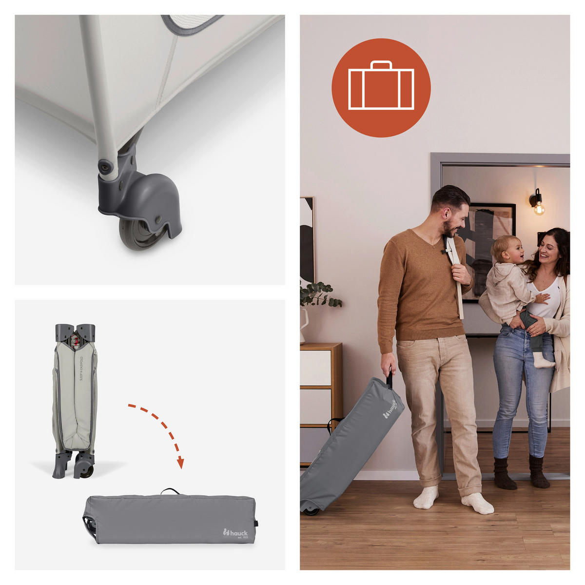 REISEBETT Sleep N Easyfold   - Dunkelgrau/Hellgrau, Basics, Holzwerkstoff/Kunststoff (69/82/125cm) - Hauck