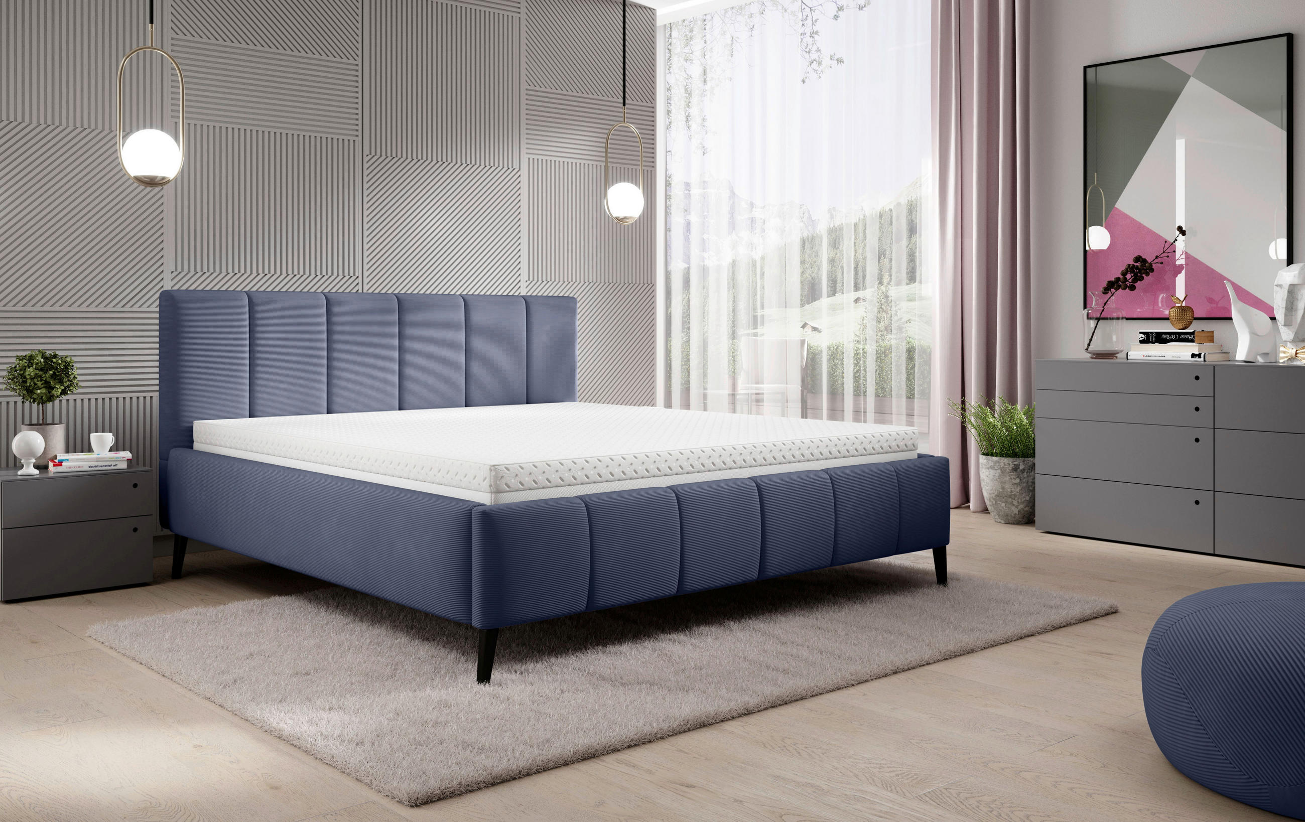 POLSTERBETT gepolstertes Kopfteil, Lattenrost 180/200 cm  in Lila  - Lila/Schwarz, Trend, Holz/Textil (180/200cm) - home24