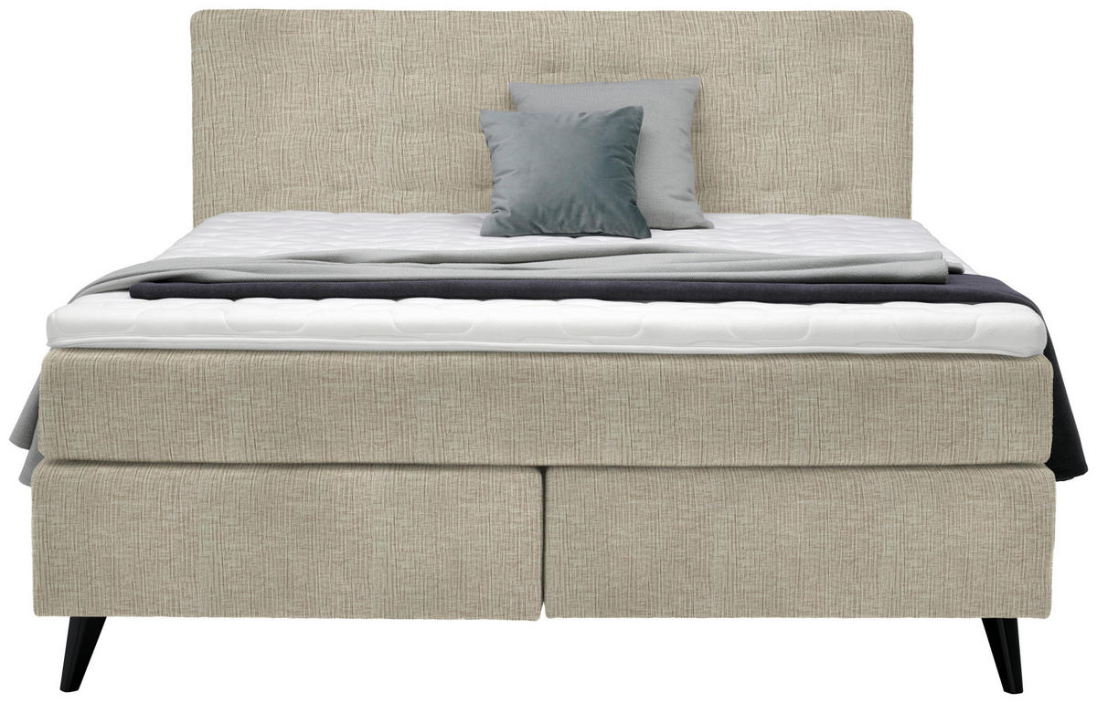 BOXSPRINGBETT 180/200 cm  in Beige  - Beige/Schwarz, Konventionell, Holz/Textil (180/200cm) - Voleo
