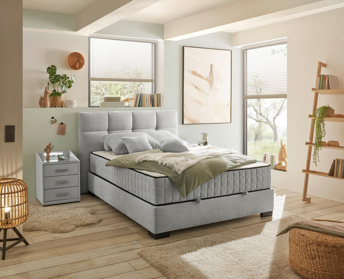 BOXBETT 120/200 cm  in Hellgrau  - Hellgrau/Schwarz, Modern, Holzwerkstoff/Kunststoff (120/200cm) - MID.YOU