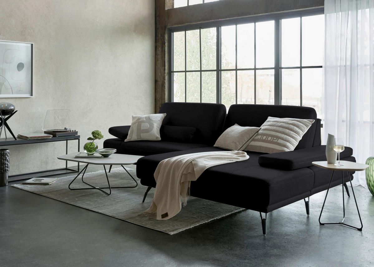ECKSOFA Echtleder Schwarz  - Schwarz, Konventionell, Leder/Metall (301/180cm) - Joop!