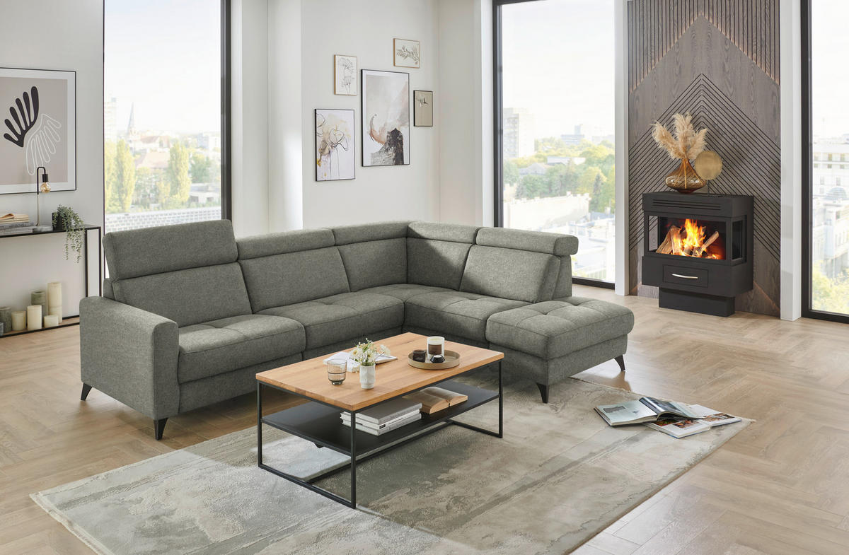 ECKSOFA Beldomo System in Flachgewebe Hellgrau  276/214 cm  - Hellgrau/Schwarz, KONVENTIONELL, Textil/Metall (276/214cm) - Beldomo System