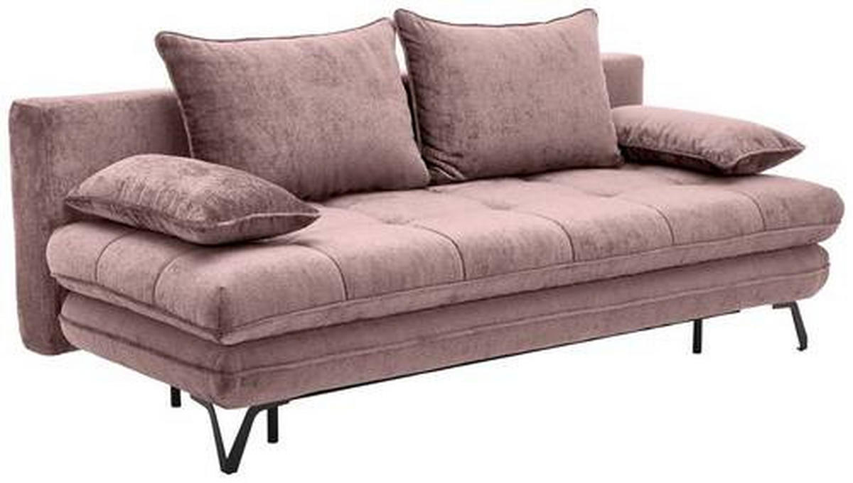 SCHLAFSOFA  mit Samt Altrosa  - Schwarz/Altrosa, Design, Textil/Metall (205/79-96/85cm) - Novel