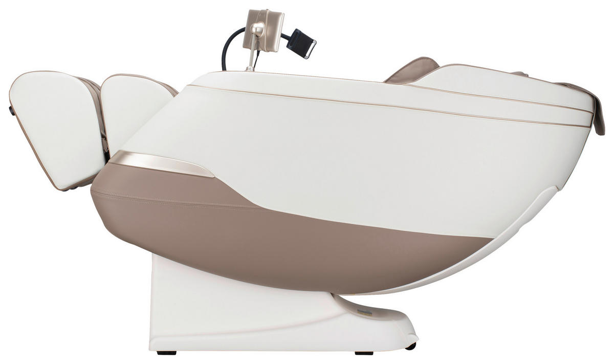 MASSAGESESSEL M Series  mit Lederlook Weiß, Hellbraun Relaxfunktion, Liegefunktion, Netzbetrieb, Massagefunktion, ausziehbare Fußstütze, automatische Rückholfunktion, Bluetooth-Lautsprecher, inklusive Armlehnen, Nackenkissen abnehmbar Rückenkissen, Nackenstütze, Sitzkissen, Relaxfunktion, Fußteilverstellung, Nackenkissen  - Hellbraun/Schwarz, KONVENTIONELL, Kunststoff/Textil (75,5/113/147,3cm) - Novel