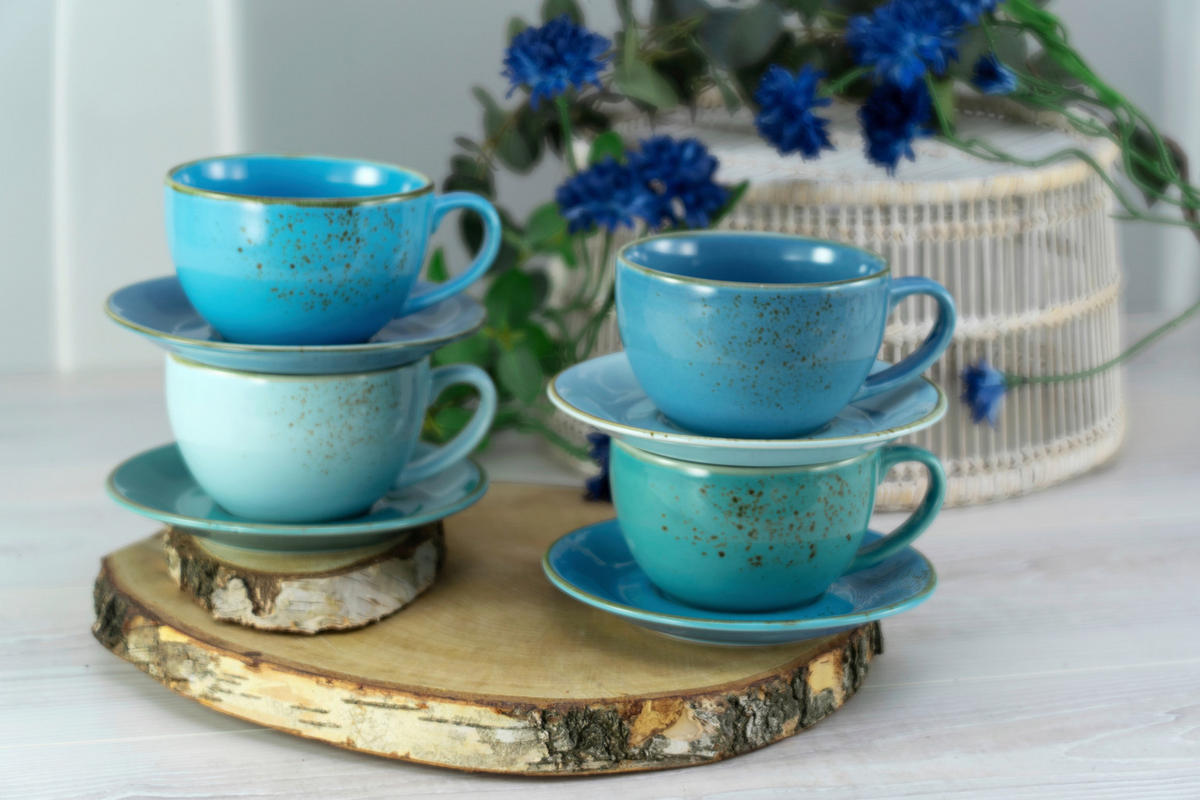 TASSENSET Nature Collection Aqua 8-teilig  - Blau/Goldfarben, Keramik (30/30/22cm) - Creatable