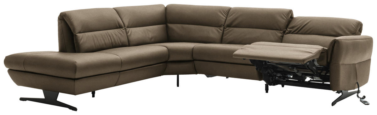 ECKSOFA Hellbraun Echtleder  - Hellbraun/Schwarz, Design, Leder/Metall (258/286cm) - Schöner Wohnen
