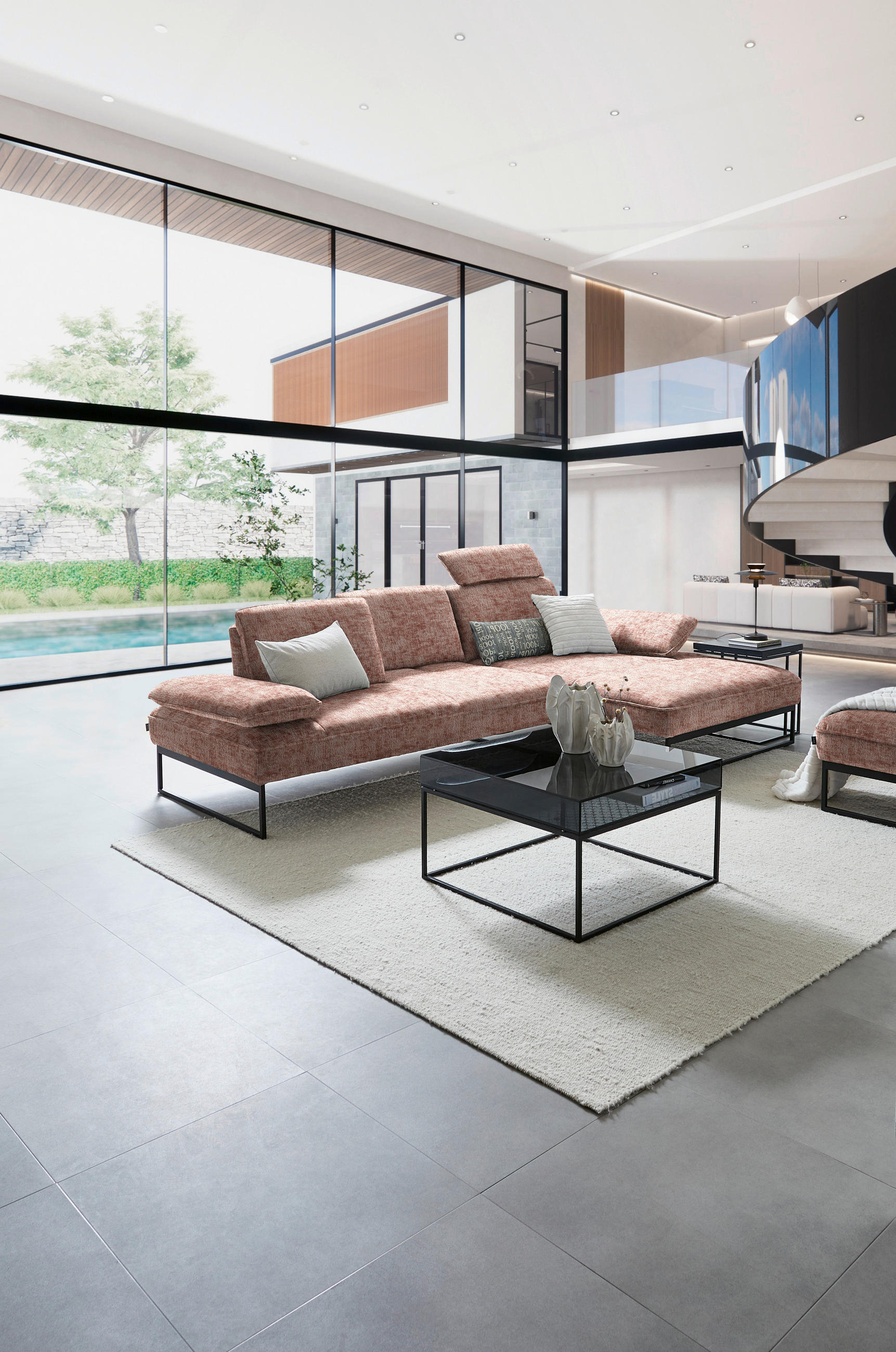 ECKSOFA in Chenille Altrosa  - Anthrazit/Altrosa, Design, Textil/Metall (310/160cm) - Joop!