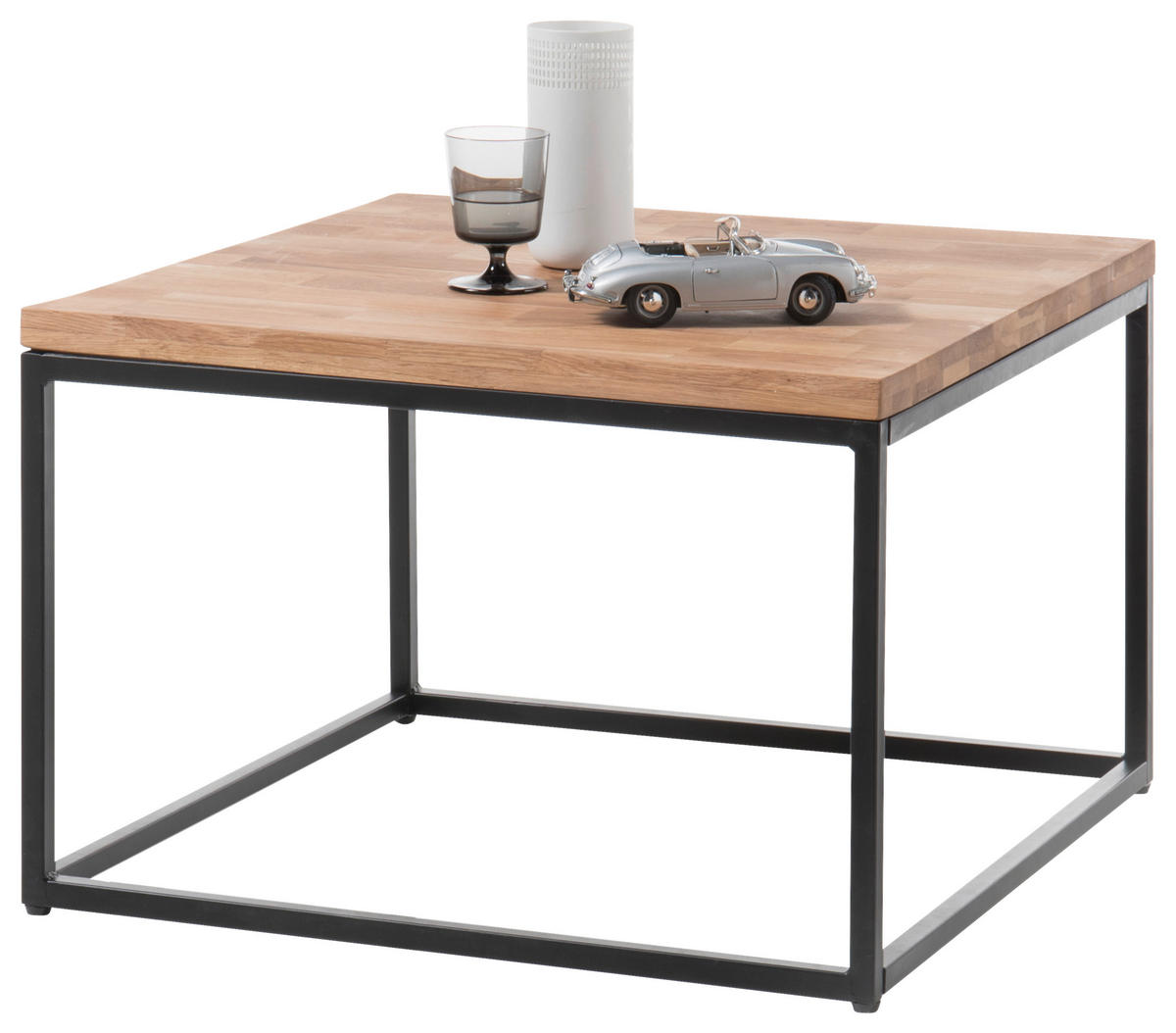 COUCHTISCH Asteiche massiv quadratisch Schwarz, Eichefarben  - Eichefarben/Schwarz, MODERN, Holz/Metall (70/45/70cm) - MID.YOU