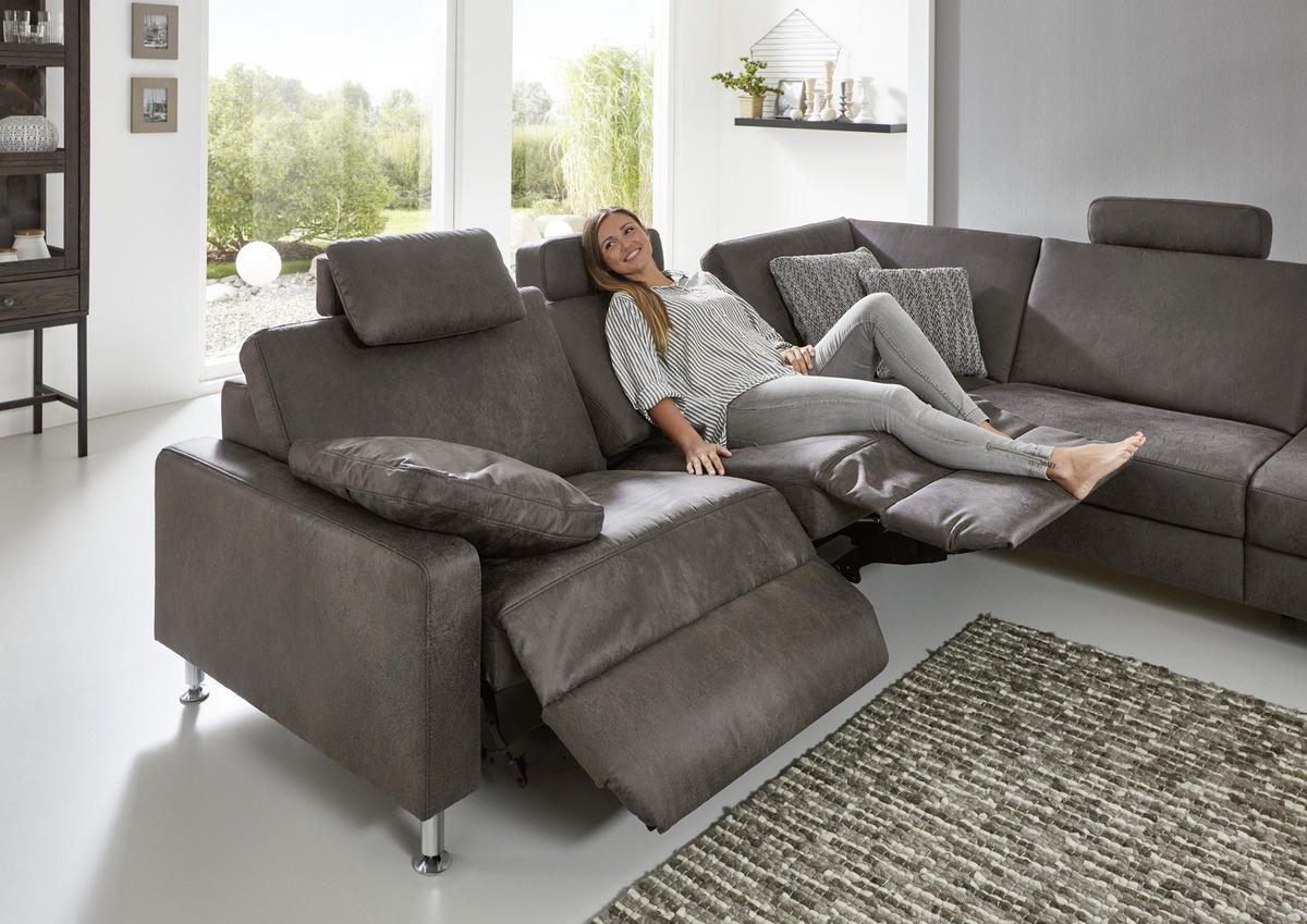 ECKSOFA in Mikrofaser Anthrazit  - Anthrazit/Alufarben, Design, Textil/Metall (242/275cm) - Dieter Knoll