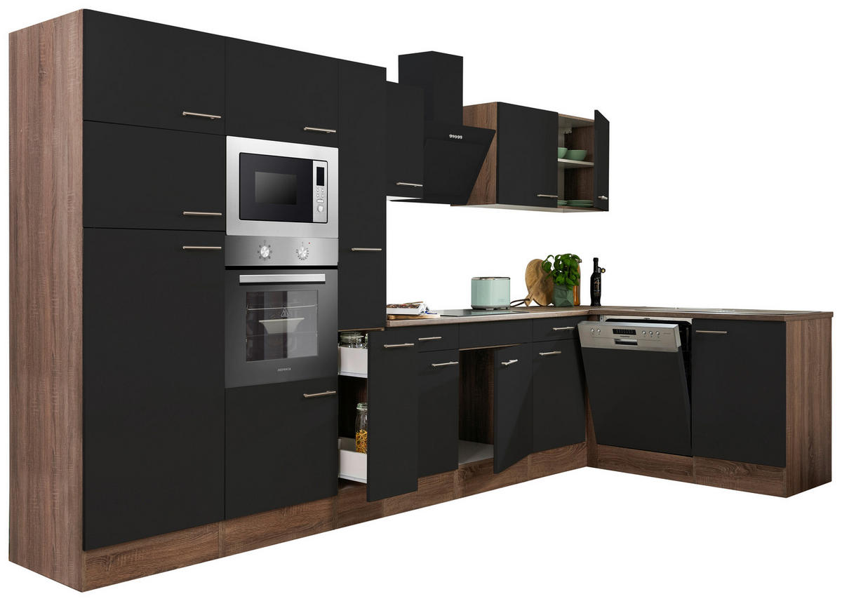 ECKKÜCHE 370/172 cm  in Schwarz  - Eichefarben/Schwarz, Basics, Holzwerkstoff/Metall (370/172cm) - Respekta