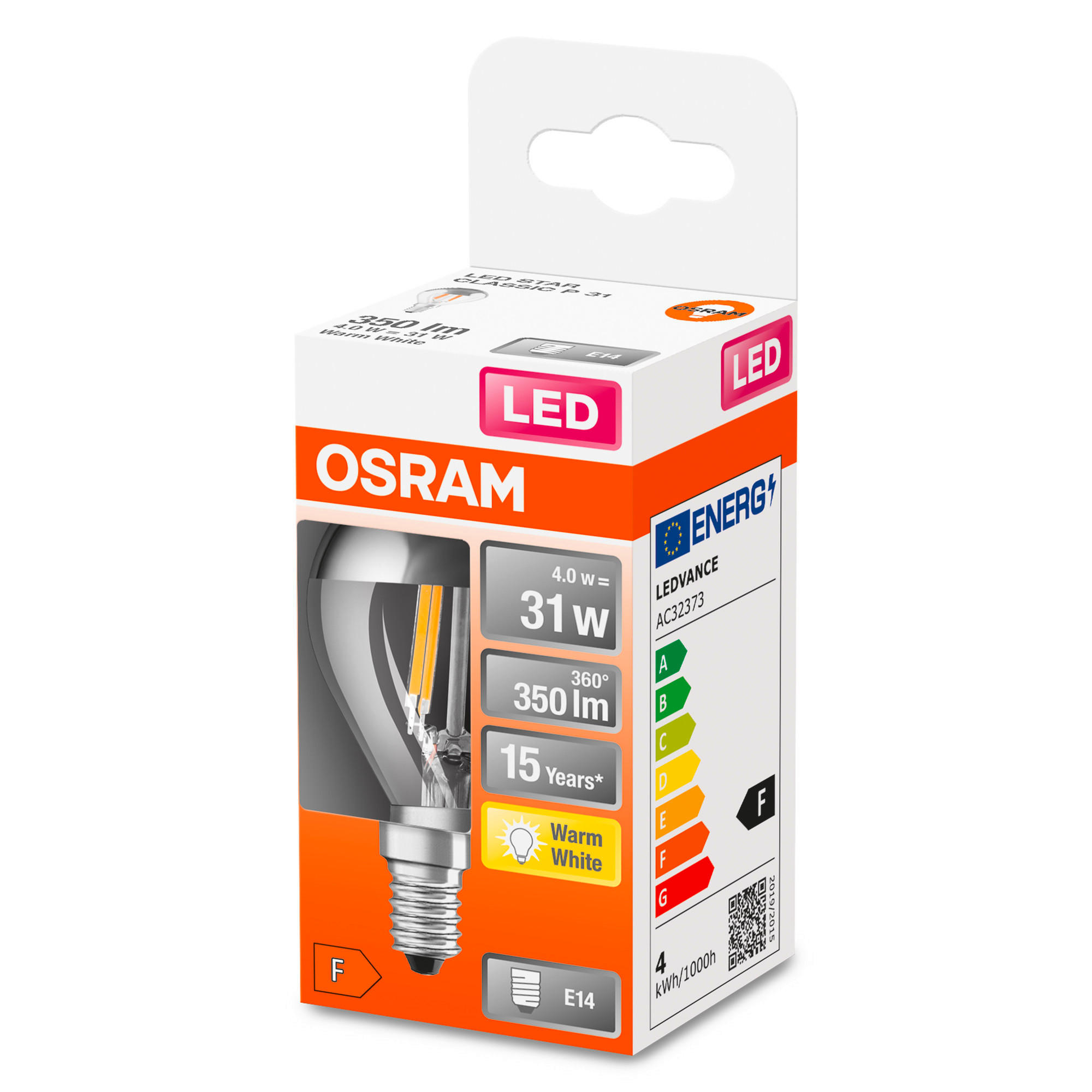 LED-LEUCHTMITTEL   E14 4 W 350 lm 2 Stück  - Silberfarben, Basics, Glas (4,5/7,7cm) - Osram