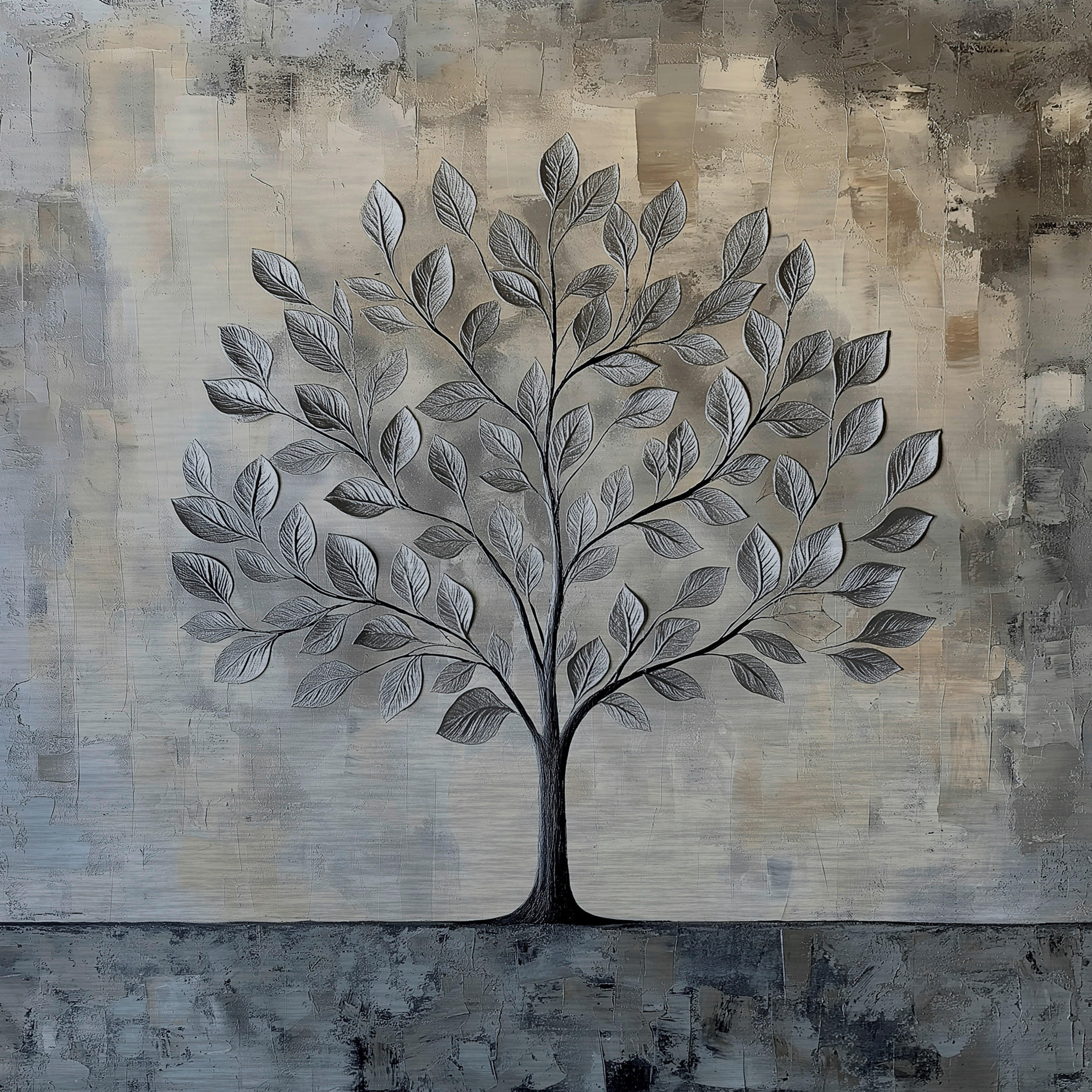 Euroart Metallbild Silver Tree IV Mehrfarbig 80x80x2 cm