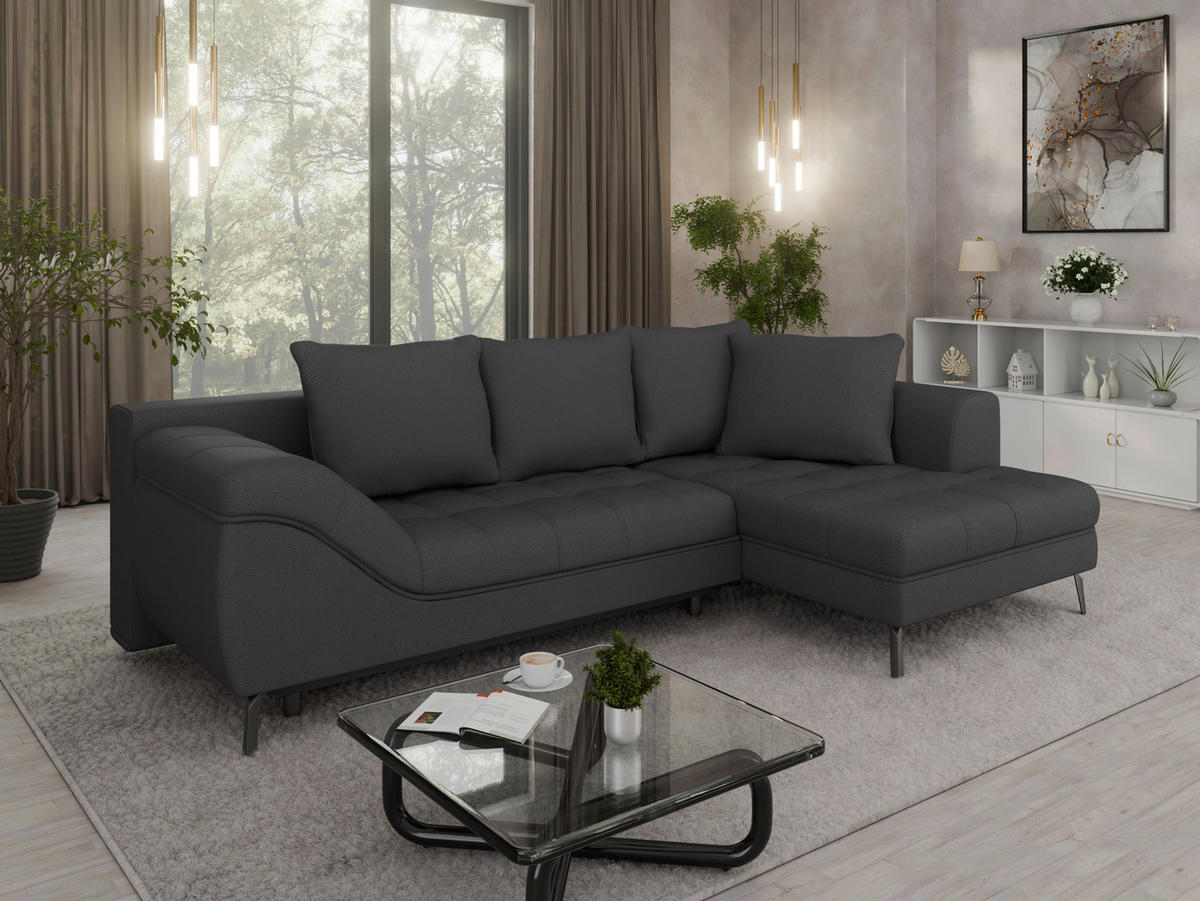 Ecksofa inkl. Funktionen in Webstoff Anthrazit  - Anthrazit/Schwarz, Modern, Textil/Metall (279/177cm)
