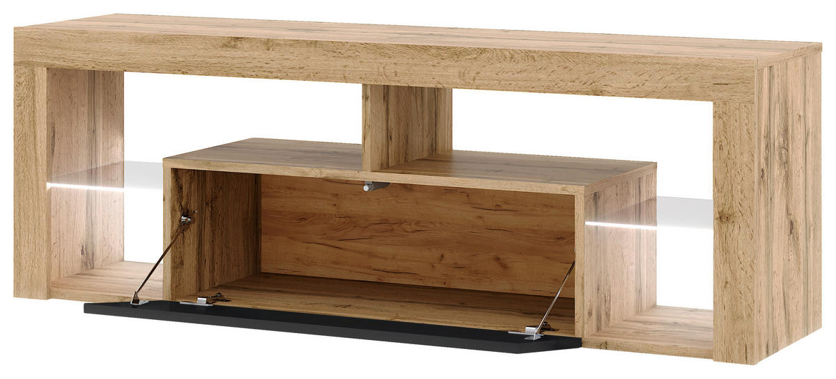 LOWBOARD EVEREST  in 140/50,5/35 cm  - Eiche Wotan/Schwarz, Design, Glas/Holzwerkstoff (140/50,5/35cm) - Livetastic