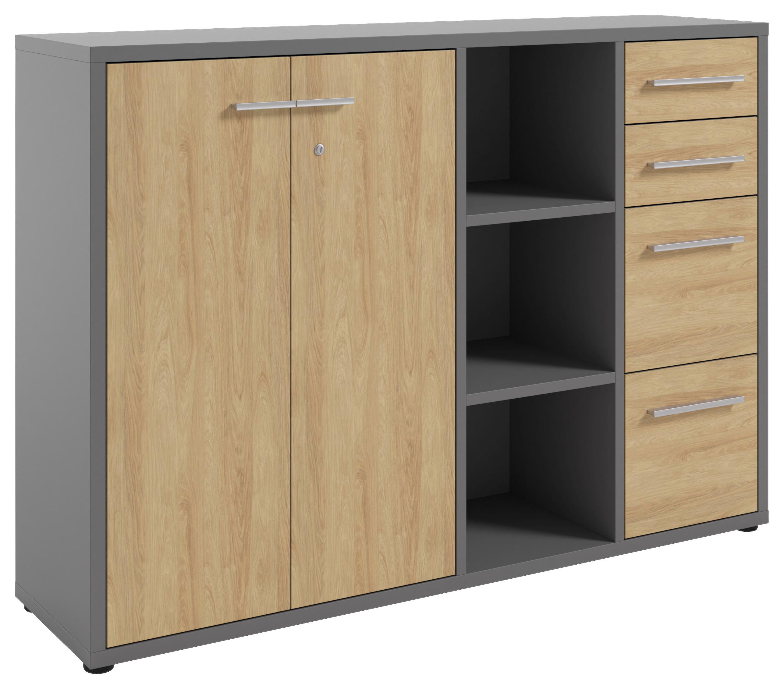 SIDEBOARD Texas  in 154,9/110/40 cm  - Alufarben/Schwarz, MODERN, Holzwerkstoff/Kunststoff (154,9/110/40cm)