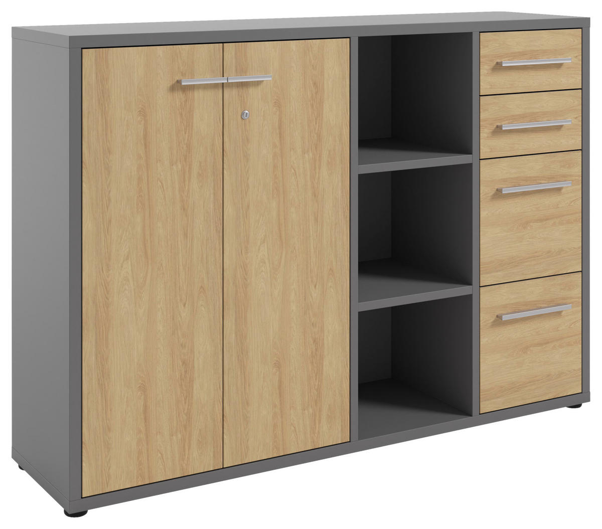 SIDEBOARD Texas  in 154,9/110/40 cm  - Alufarben/Schwarz, MODERN, Holzwerkstoff/Kunststoff (154,9/110/40cm)