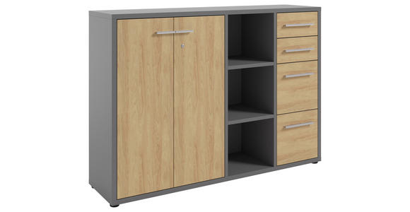 SIDEBOARD Texas  in 154,9/110/40 cm  - Alufarben/Schwarz, MODERN, Holzwerkstoff/Kunststoff (154,9/110/40cm) - Novel