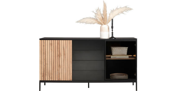 SIDEBOARD  in 153,6/83/38 cm  - Eiche Wotan/Schwarz, KONVENTIONELL, Glas/Holzwerkstoff (153,6/83/38cm) - Xora