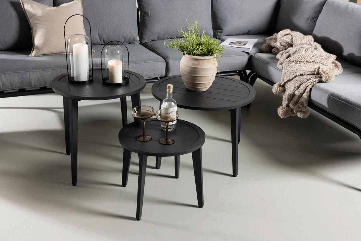 DINING-LOUNGESET Aluminium  - Schwarz/Grau, KONVENTIONELL, Textil/Metall - Gardenson