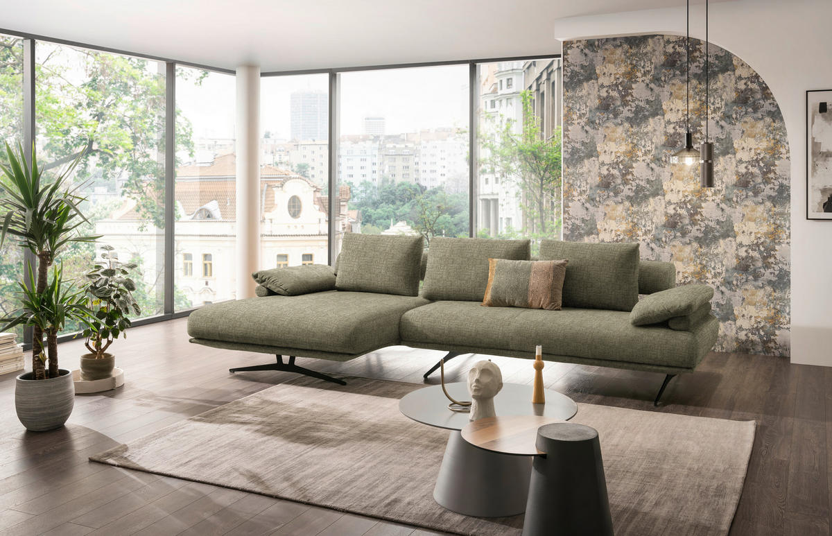 ECKSOFA in Chenille Hellgrün  - Schwarz/Hellgrün, Design, Textil/Metall (168/334cm) - Dieter Knoll