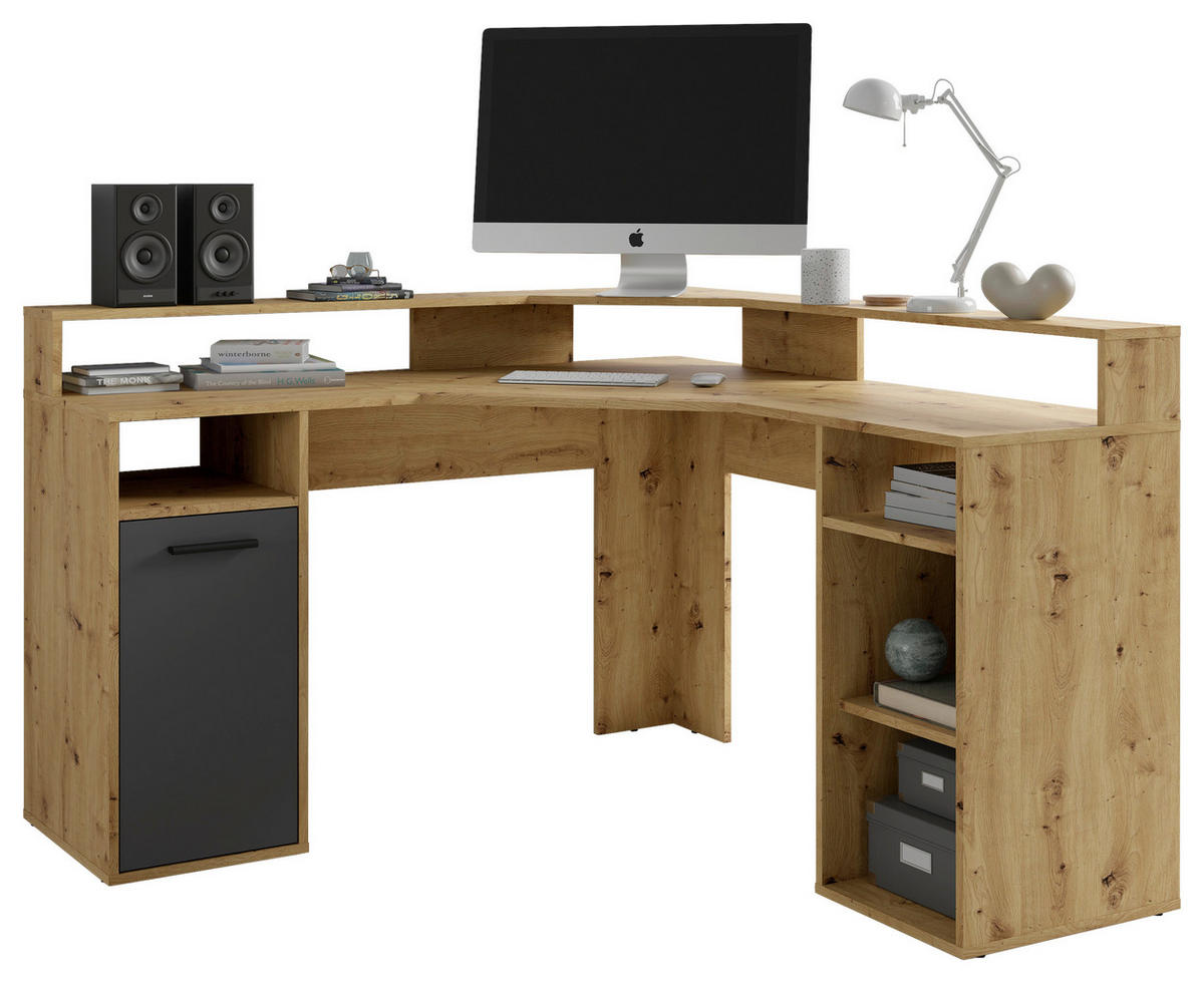SCHREIBTISCH - Anthrazit/Eiche Artisan, MODERN, Holzwerkstoff/Kunststoff (139/139/90,8cm) - MID.YOU