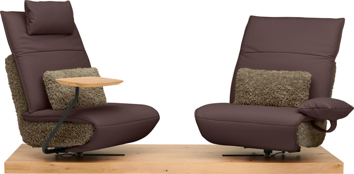 2-SITZER-SOFA  in Hochflor Echtleder Braun, Hellbraun  - Hellbraun/Schwarz, Design, Leder/Holz (240/65/104cm) - Koinor