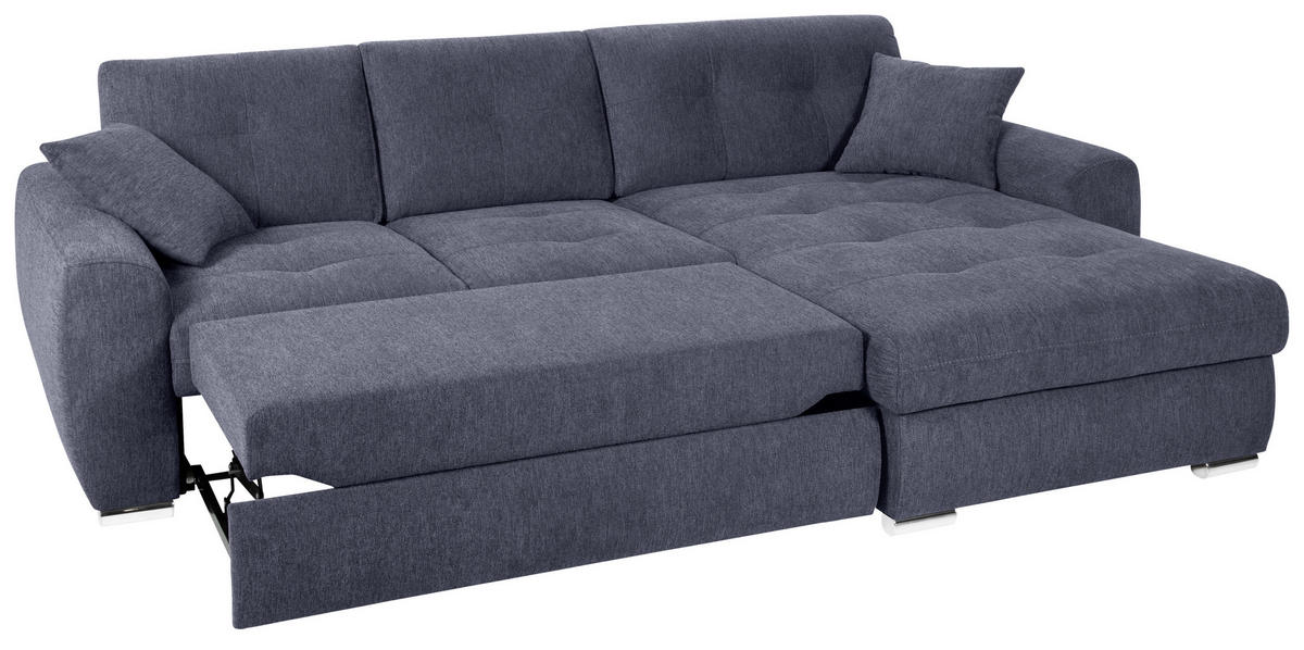 ECKSOFA in Mikrofaser Blau  - Chromfarben/Blau, Modern, Kunststoff/Textil (276/193cm) - Hom`in
