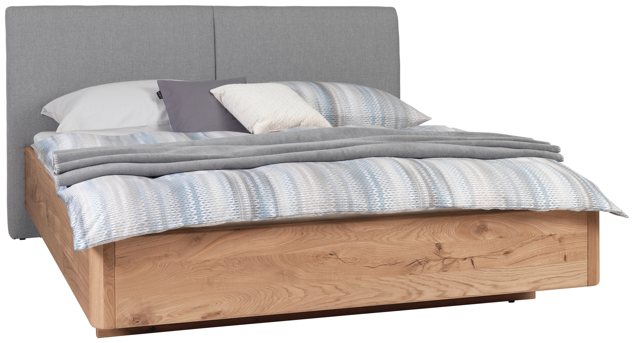 BETT 180/200 cm,  in Grau, Eichefarben, gepolstertes Kopfteil,  - Eichefarben/Grau, KONVENTIONELL, Holz/Textil (180/200cm) - Valnatura